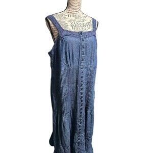 Denim 24/7 Dress 18W Button Front Sleeveless Casual Smocked Cottagecore Boho